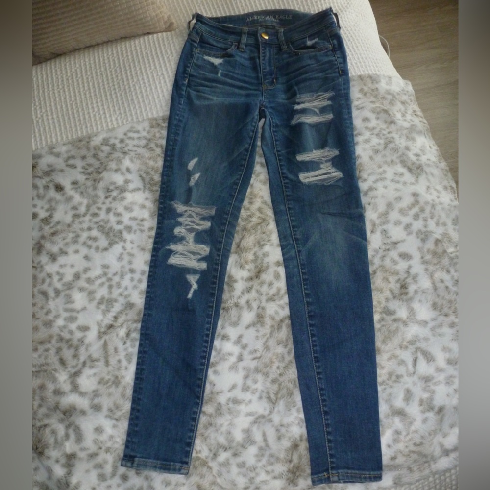 American Eagle Outfitters Ripped Dark Blue Skinny Jeans